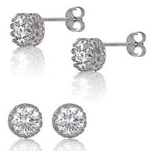 Load image into Gallery viewer, Sterling Silver Crown Design Earrings with 8MM CzAnd Earring Width of 9MM