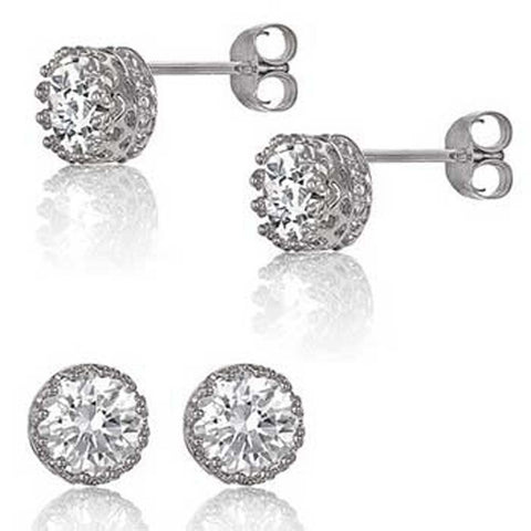 Sterling Silver Crown Design Earrings with 8MM CzAnd Earring Width of 9MM