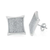 Sterling Silver Pave Set Cz Square Earrings with Earrings width of 16MM