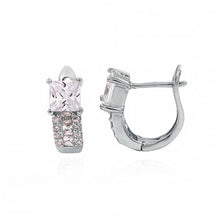 Load image into Gallery viewer, Sterling Silver Cubic Zirconia Princess And Round French Hoop Earrings