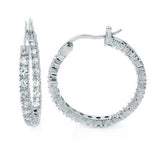 Sterling Silver Cubic Zirconia In & Out Hoop EarringsAnd Width 3mm