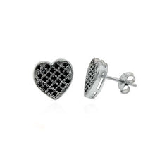 Load image into Gallery viewer, Sterling Silver Heart Shape Earrings with Black Round CzAnd Earring Width of 11.5MM