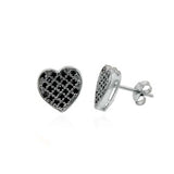 Sterling Silver Heart Shape Earrings with Black Round CzAnd Earring Width of 11.5MM