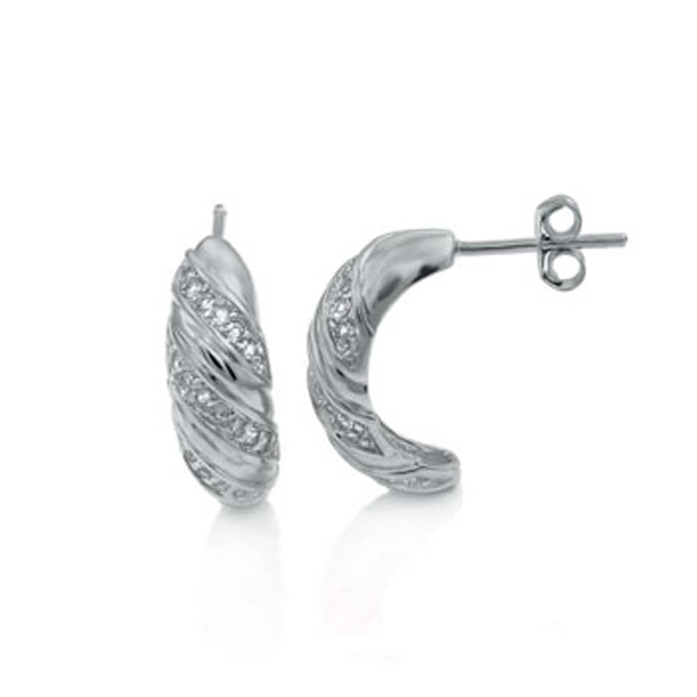 Sterling Silver Twisted Earrings with White TopazAnd Earring Dimension of 6MMx15.88MM