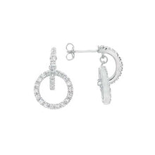 Load image into Gallery viewer, Sterling Silver Pave Set Round Cz Open Circle Earrings with Earring Dimension of 13MMx19.05MM