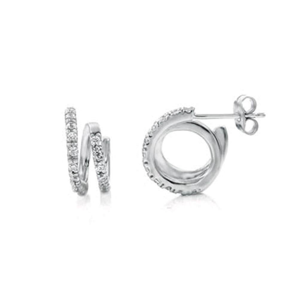 Sterling Silver Hand Set Round Cz Spiral Earrings with Earring Diameter of 9MM