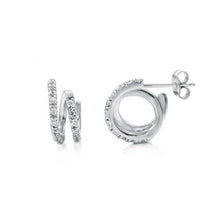 Load image into Gallery viewer, Sterling Silver Hand Set Round Cz Spiral Earrings with Earring Diameter of 9MM