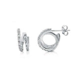 Sterling Silver Hand Set Round Cz Spiral Earrings with Earring Diameter of 9MM