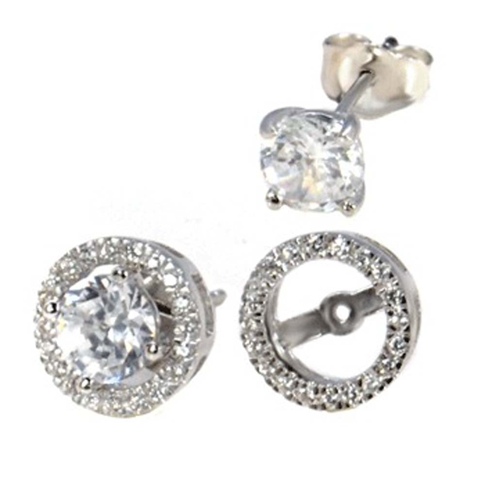 Sterling Silver 6MM Clear Cz Earrings with Pave Set Cz Circle JacketAnd Earring Diameter of 10MM