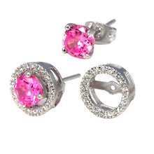 Load image into Gallery viewer, Sterling Silver 6MM Pink Cz with Pave Set Circle Jacket EarringsAnd Earring Dimension of 10MMx10MM