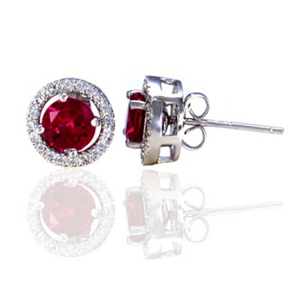 Sterling Silver 6MM Ruby Cz with Pave Set Circle Jacket EarringsAnd Earring Dimension of 11MMx11MM