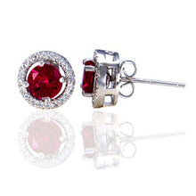 Load image into Gallery viewer, Sterling Silver 6MM Ruby Cz with Pave Set Circle Jacket EarringsAnd Earring Dimension of 11MMx11MM