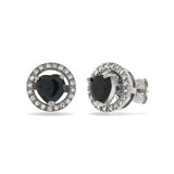 Sterling Slver Pave Set Circle Jacket Earrings with Center Black Heart CzAnd Earring Dimension of 11MMx11MM