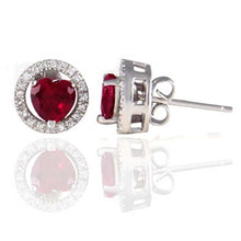 Load image into Gallery viewer, Sterling Silver Pave Set Circle Jacket Earrings with Center Heart Shape RubyAnd Earring Dimension of 11MMx11MM