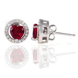 Sterling Silver Pave Set Circle Jacket Earrings with Center Heart Shape RubyAnd Earring Dimension of 11MMx11MM