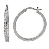 Sterling Silver 34MM In & Out Round Cz Hoop Earrings with Earring Diameter of 34MM and Earring Width of 2.5MM