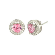 Load image into Gallery viewer, Sterling Slver Pave Set Circle Jacket Earrings with Center Pink Heart CzAnd Earring Dimension of 11MMx11MM