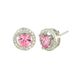 Sterling Slver Pave Set Circle Jacket Earrings with Center Pink Heart CzAnd Earring Dimension of 11MMx11MM