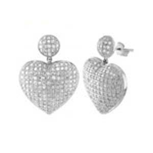 Sterling Silver Micro Pave Set Cz Heart Earrings with Earring Dimension of 20MMx25.4MM