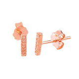 Sterling Silver Rose Gold Plated Hand Set Cz Bar Stud Earrings with Earring Bar Dimension of 2MMx8MM