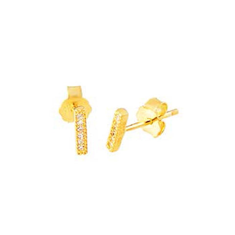 Sterling Silver Gold Plated Hand Set Cz Bar Stud Earrings with Earring Bar Dimension of 2MMx8MM