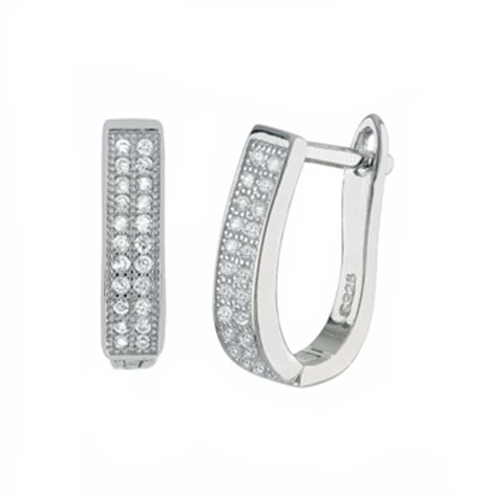 Sterling Silver Two Lines Cz Huggie Earrings with Earring Dimension of 4MMx12.7MM