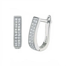 Load image into Gallery viewer, Sterling Silver Two Lines Cz Huggie Earrings with Earring Dimension of 4MMx12.7MM