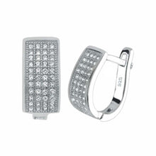 Load image into Gallery viewer, Sterling Silver Four Lines Cz Huggie Earrings with Earring Dimension of 7MMx12.7MM