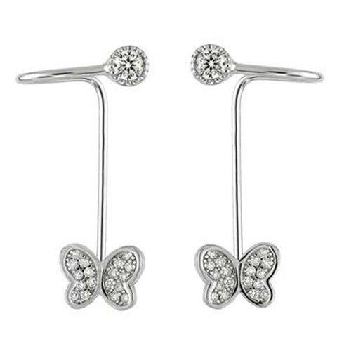 Sterling Silver CZ Butterfy Ear Jacket 2 in 1 Earrings And Length 1 inch