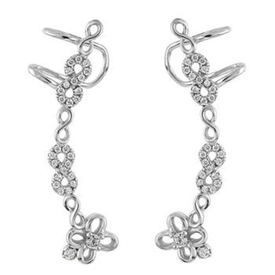 Sterling Silver Fancy Infinity Sign Ear Cuff Earrings with Earring Length of 38.1MM