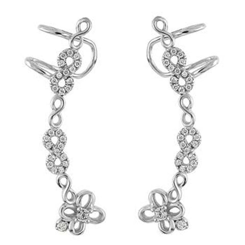 Sterling Silver Fancy Infinity Sign Ear Cuff Earrings with Earring Length of 38.1MM