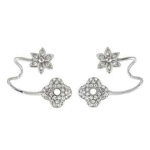 Load image into Gallery viewer, Sterling Silver Clear Cz Flower Ear Cuff Earrings with Earring Length of 12.7MM