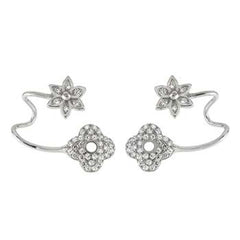 Sterling Silver Clear Cz Flower Ear Cuff Earrings with Earring Length of 12.7MM