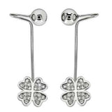 Sterling Silver Clear Cz Clover Leaf Ear Cuff Earrings with Earring Length of 25.4MM