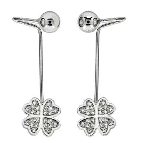 Sterling Silver Clear Cz Clover Leaf Ear Cuff Earrings with Earring Length of 25.4MM