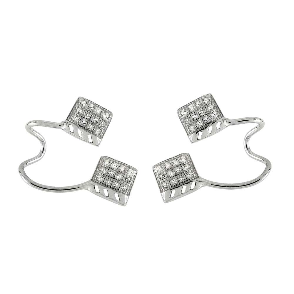 Sterling Silver Clear Cz Square Ear Cuff Earrings with Earring Length of 19.05MM