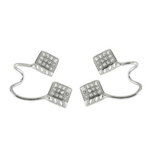 Load image into Gallery viewer, Sterling Silver Clear Cz Square Ear Cuff Earrings with Earring Length of 19.05MM