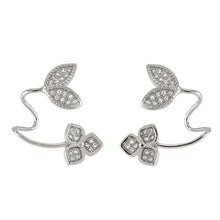Load image into Gallery viewer, Sterling Silver Clear Cz Leaf and Flower Ear Cuff Earrings with Earring Length of 19.05MM