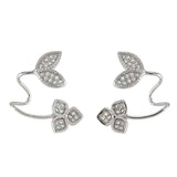 Sterling Silver Clear Cz Leaf and Flower Ear Cuff Earrings with Earring Length of 19.05MM