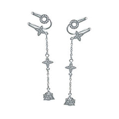 Sterling Silver Clear Cz Multi Shape Ear Cuff Earrings with Earring Length of 38.1MM