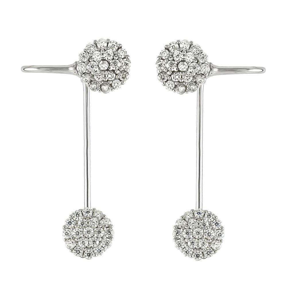 Sterling Silver Clear Cz Round Shape Ear Cuff Earrings with Earring Length of 25.4MM