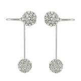 Sterling Silver Clear Cz Round Shape Ear Cuff Earrings with Earring Length of 25.4MM