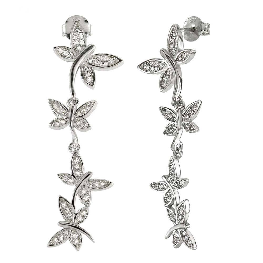 Sterling Silver Dragonfly CZ EarringsAnd Width 13 mm