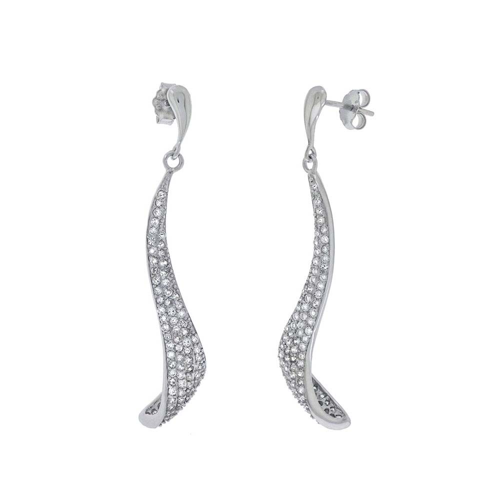 Sterling Silver Pave CZ Dangling EarringsAnd Length 2 1/4 inchesAnd Width 9mm