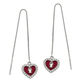 Sterling Silver Heart-Lock Pink Enamel With CZ Threader EarringsAnd Width 9.35mm