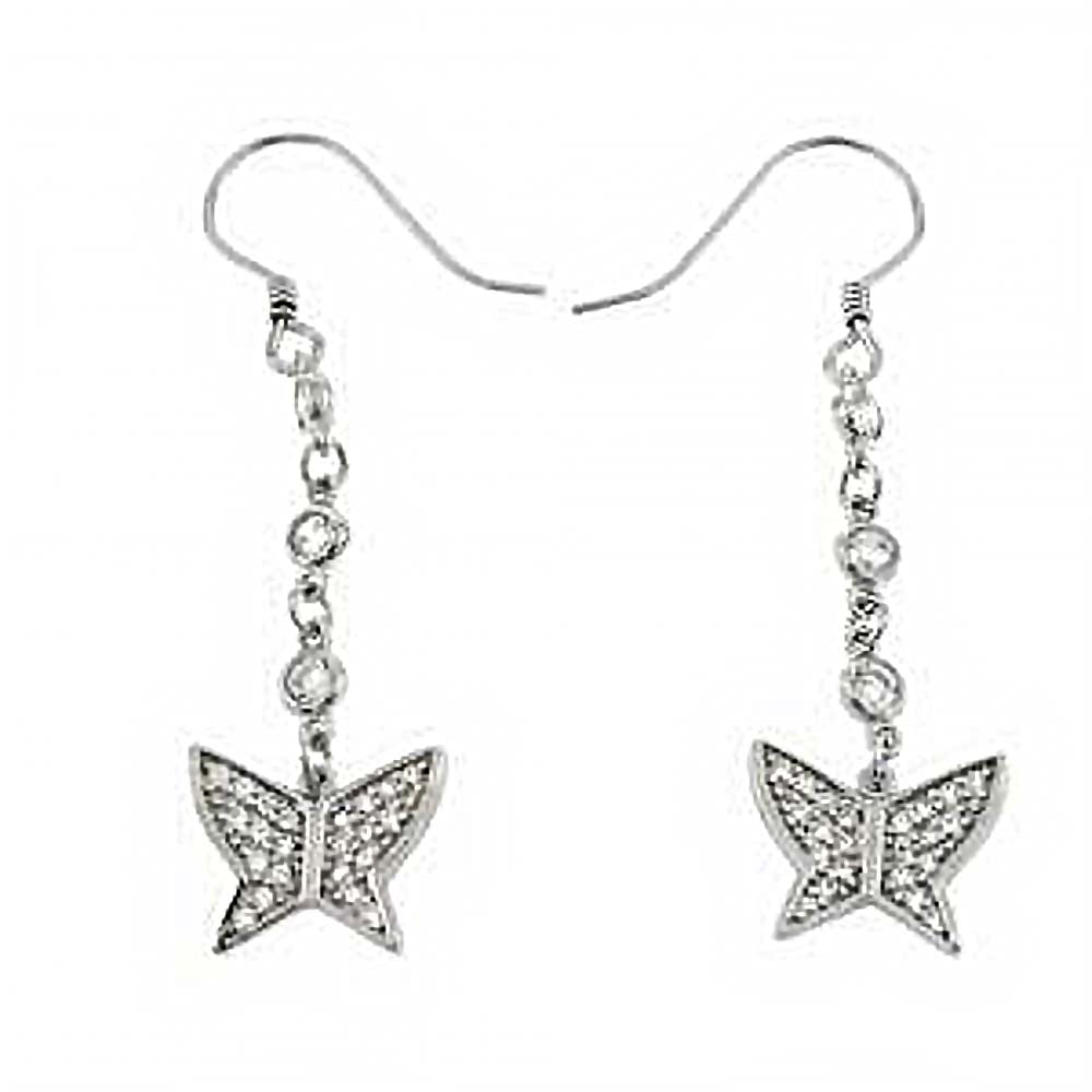 Sterling Silver Butterfly Dangle Shaped Earrings With Clear CZ