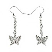 Load image into Gallery viewer, Sterling Silver Butterfly Dangle Shaped Earrings With Clear CZ