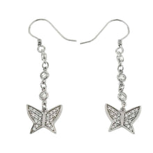 Load image into Gallery viewer, Sterling Silver Butterfly Dangle Shaped Earrings With Clear CZ