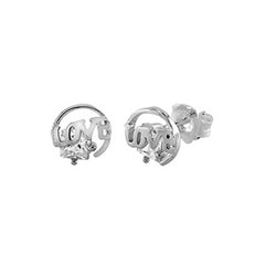 Sterling Silver LOVE & Square CZ Stud Earrings And Diameter 8.5mm