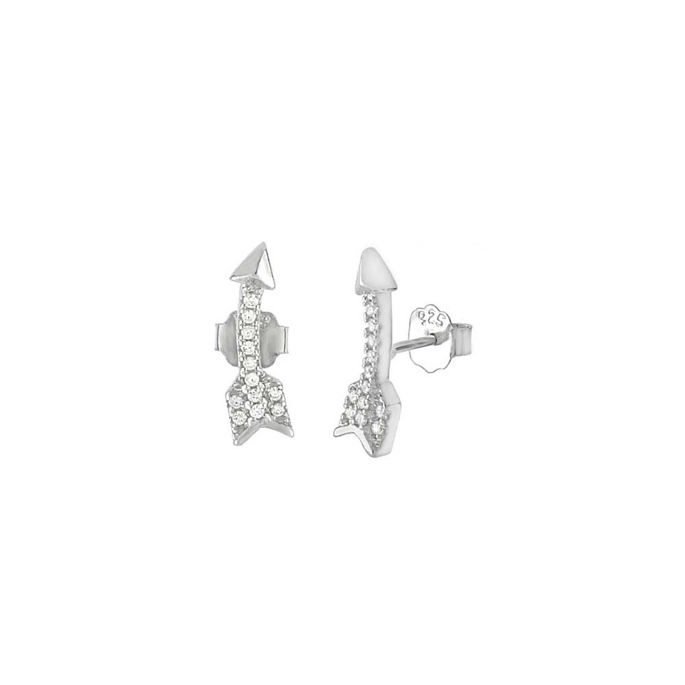 Sterling Silver Micro Pave CZ Arrow Rhodium Earrings And Width 4.4mm
